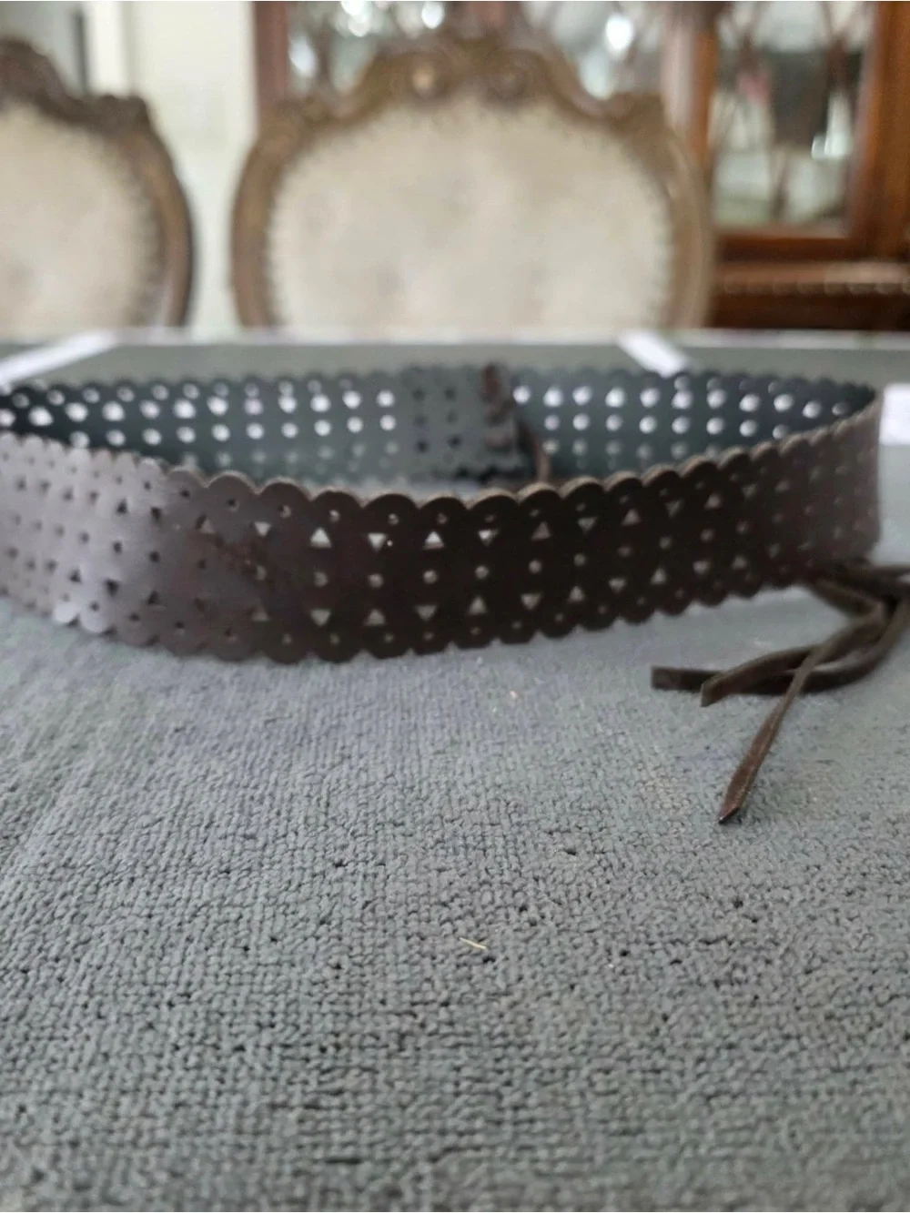 Brown Scalloped Eyelet Tie-Waist Belt - Picture 3 of 4